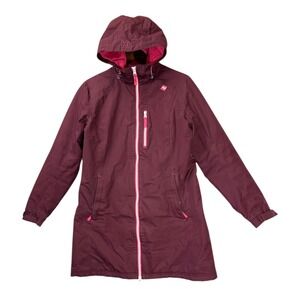 Helly Hansen Womens Belfast Long Jacket M Burgundy Pink Hooded Waterproof Coat